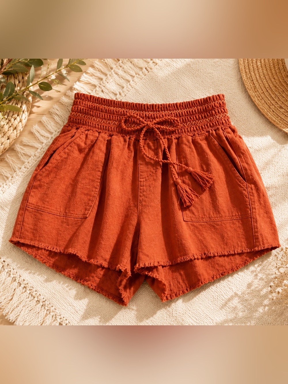 Rewash Rust High-Waist Tie Shorts